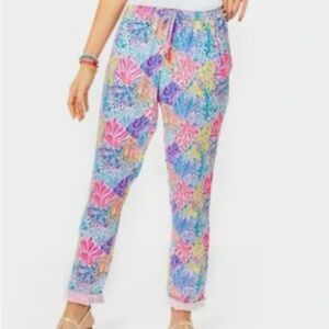 NWT LILLY PULITZER TARON PANTS SPLASHDANCE LARGE CORAL MULTI COLOR PATTERN